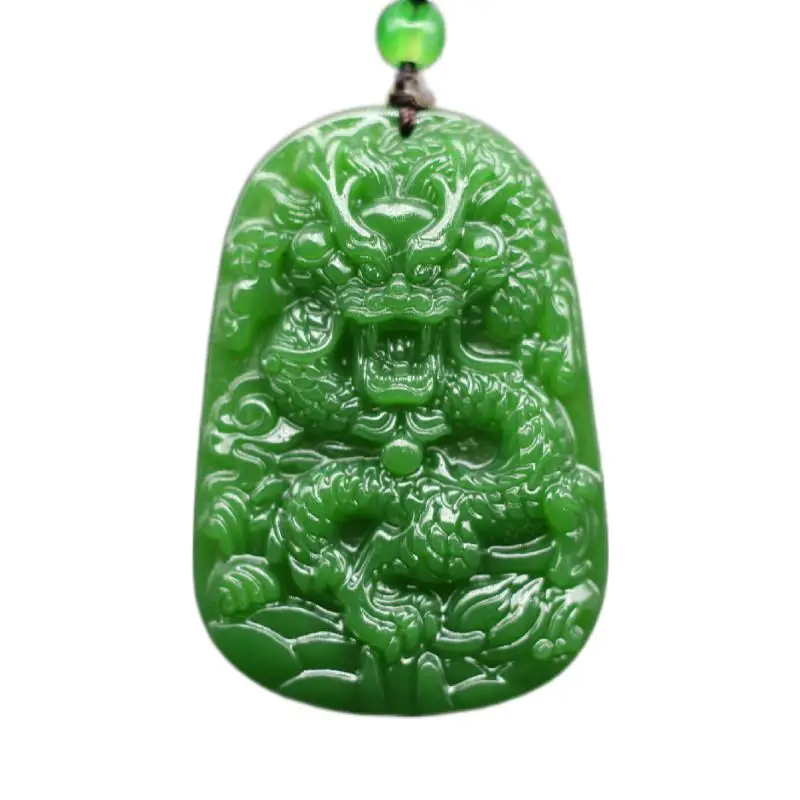 

Green Jade Dragon Pendant Charm Fashion Jewelry Necklace Carved Men Gifts Amulet Chinese Jadeite Natural