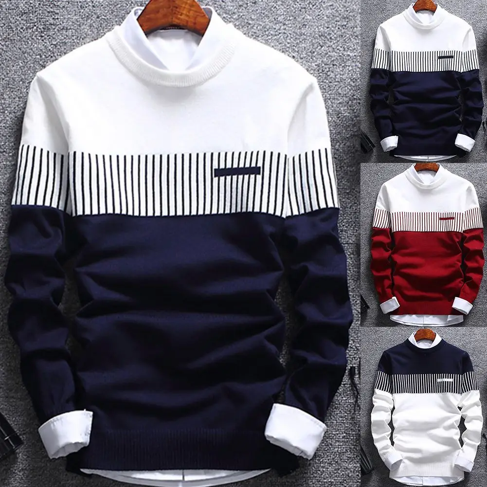 

2021 Fashion Korean Striped Black Winter Clothes Woven Plus Size Cotton Knit Wool Men Sweater