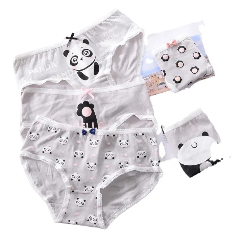 

2020 New Young Girl Briefs Comfortable Cotton Gray Panties Kids Underwear Teenage Panties Panda Printed Underpants