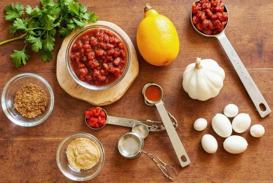 Slow cooker chili recipe winner ingredients arranged on wooden table with measuring spoons