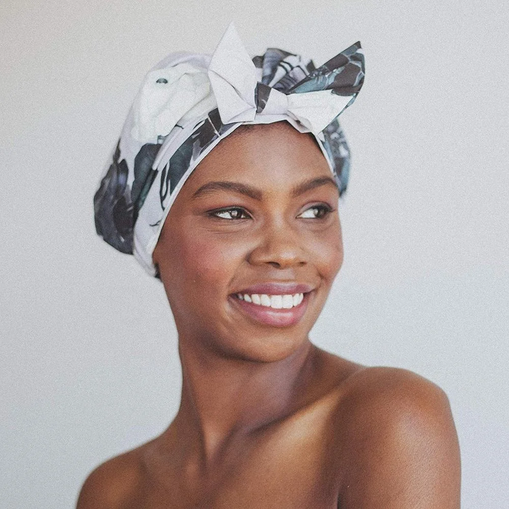 
2019 Reusable Luxury Quick-drying Polyester Waterproof Soft Shower Cap Double Layer Nylon Shower Cap for women 