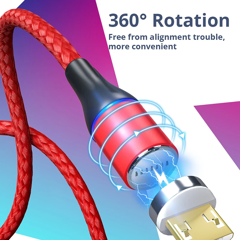 3a Usb Cable 360 Degrees Rotating 3in1led Flowing Light