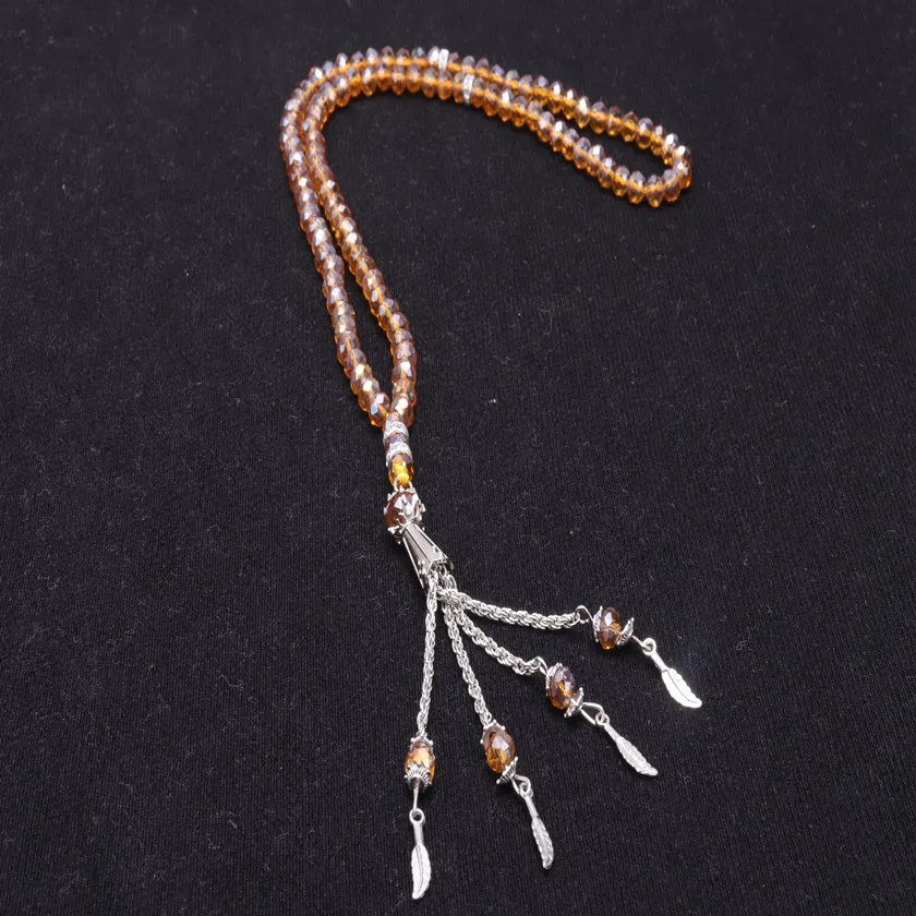 

Glass Tassel Orange 99 Tasbeeh Tasbih Muslim Prayer Beads