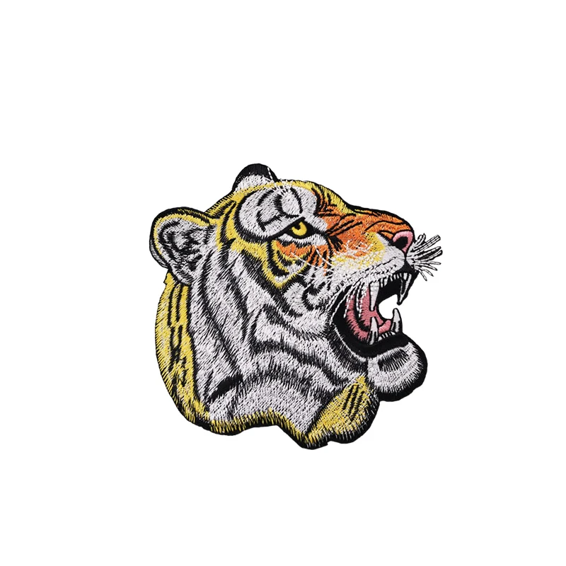 

Stock wholesale patch custom tiger animal logo iron on jacket hoodie embroidery patches, Custom color