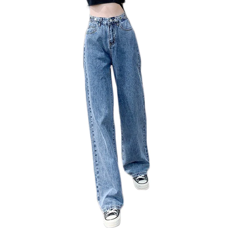 

Woman Ladies Boyfriend Denim Pants Blue Wide Leg Jeans