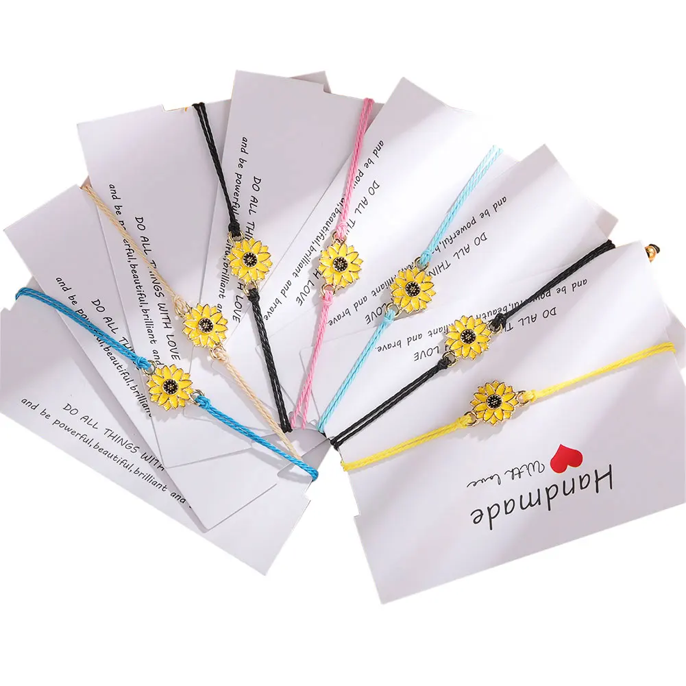 

Handmade Wish Card Friendship Jewelry Adjustable Wristband Rope Sunflower Braided Bracelet