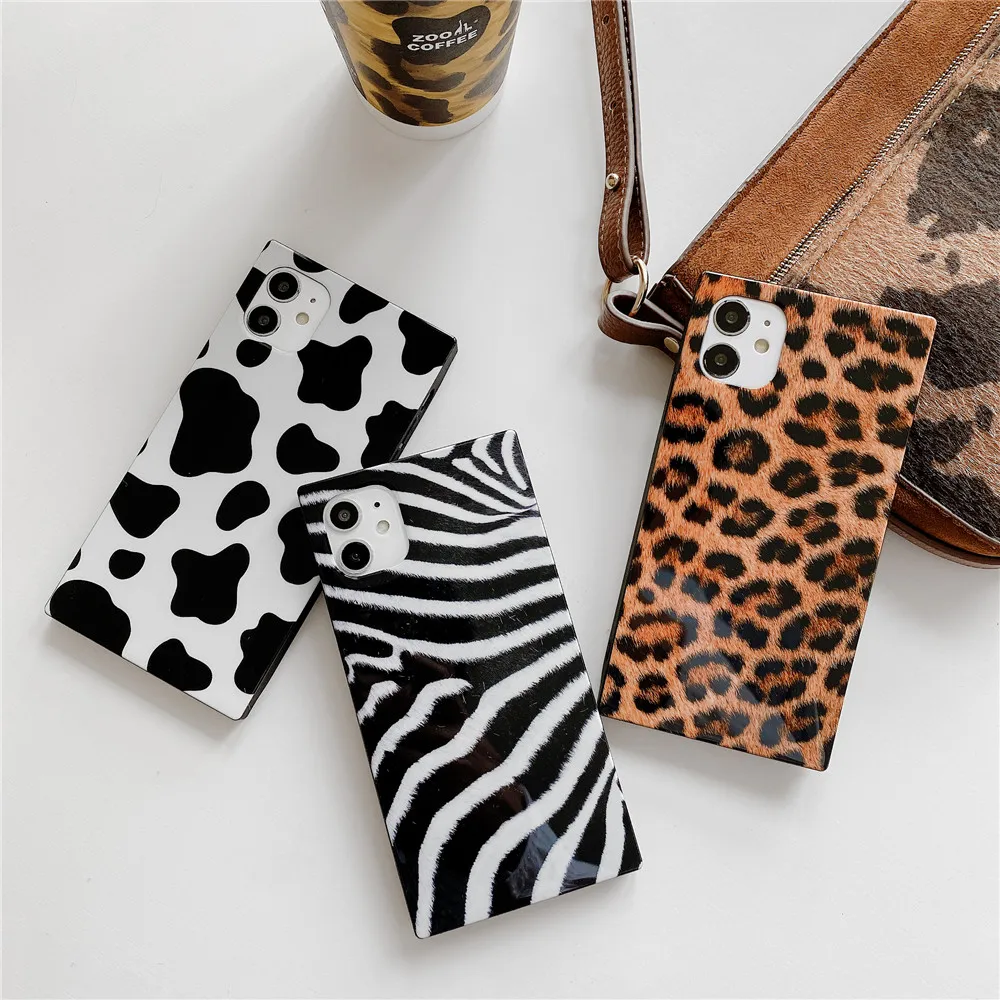 

Soft Silicone Animal Cover for iPhone 12 ,Trunk Box Square Edges Leopard Cheetah Print Phone Case for iPhone 12 Pro 11 Pro Max, 3 color optional