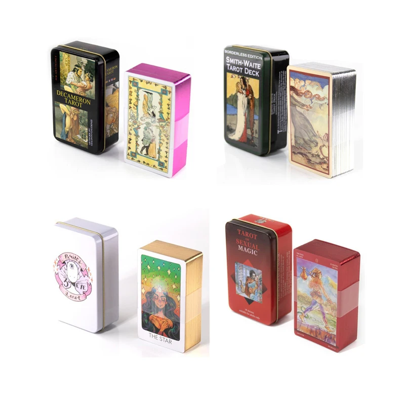 

20 styles High Quality Rider Iron Box Tarot Cards Tarot Cards Deck High Quality Bronzing Process Playing Cards Wholesale