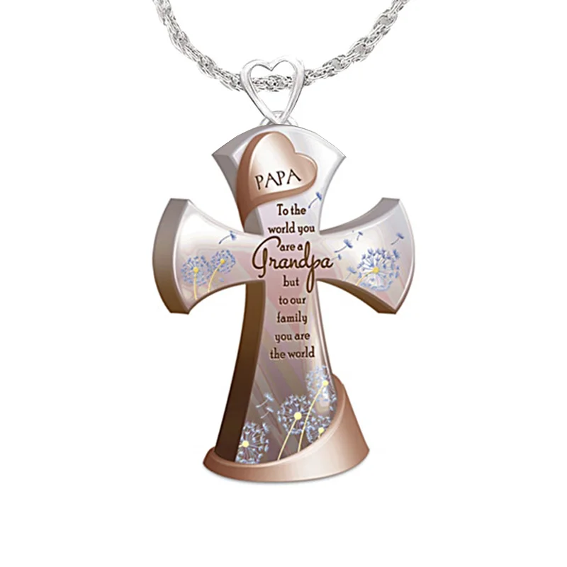 

New Family Necklace Blessing Cross Necklace Girl Accessories Gift for Grandpa