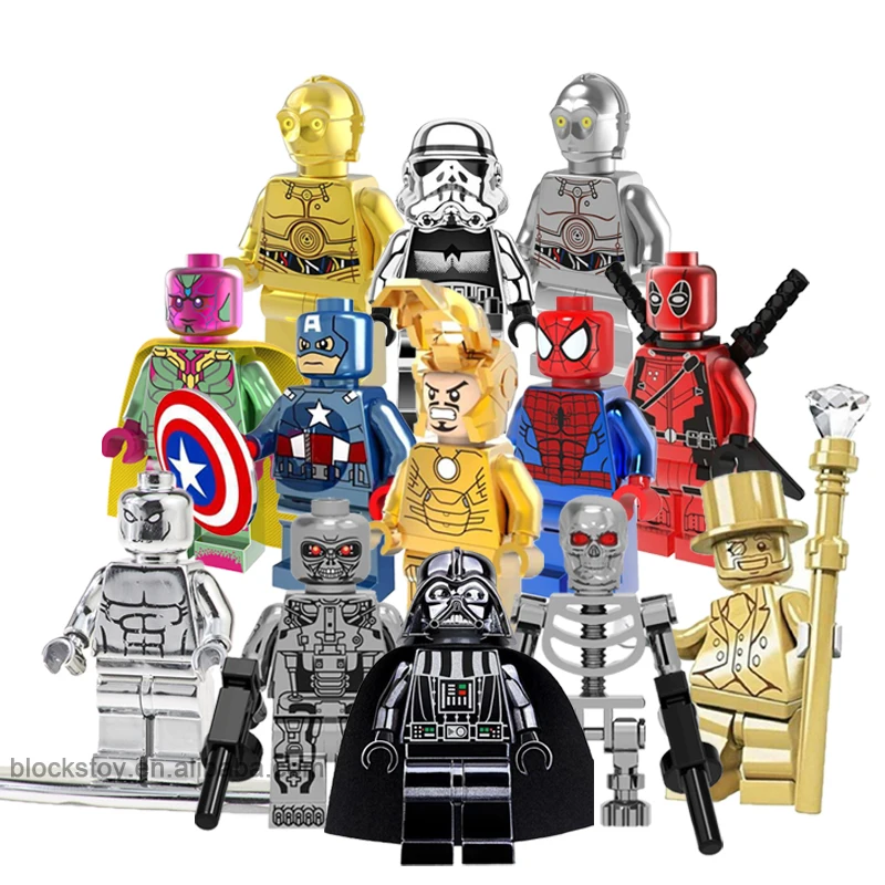 

Hot sale Iron Captain Spider Pool America Man Darth Vader Mr. Gold Mini Action Chromed Building Block Figure Plastic Toy