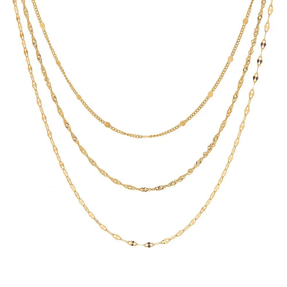 2024 Fashion 18K Gold Plated Clavicle Chain Stainless Steel Necklace Charm 3 Layered Choker Jewelry for Ladies Women