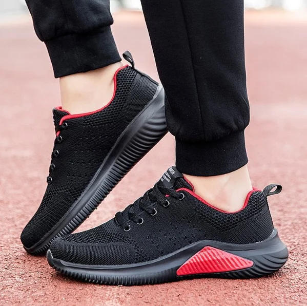 

Men casual shoes fashion breathable knitted mesh casual shoes round toe mesh lace-up men black sports shoes wholesale 2021, White,red, green