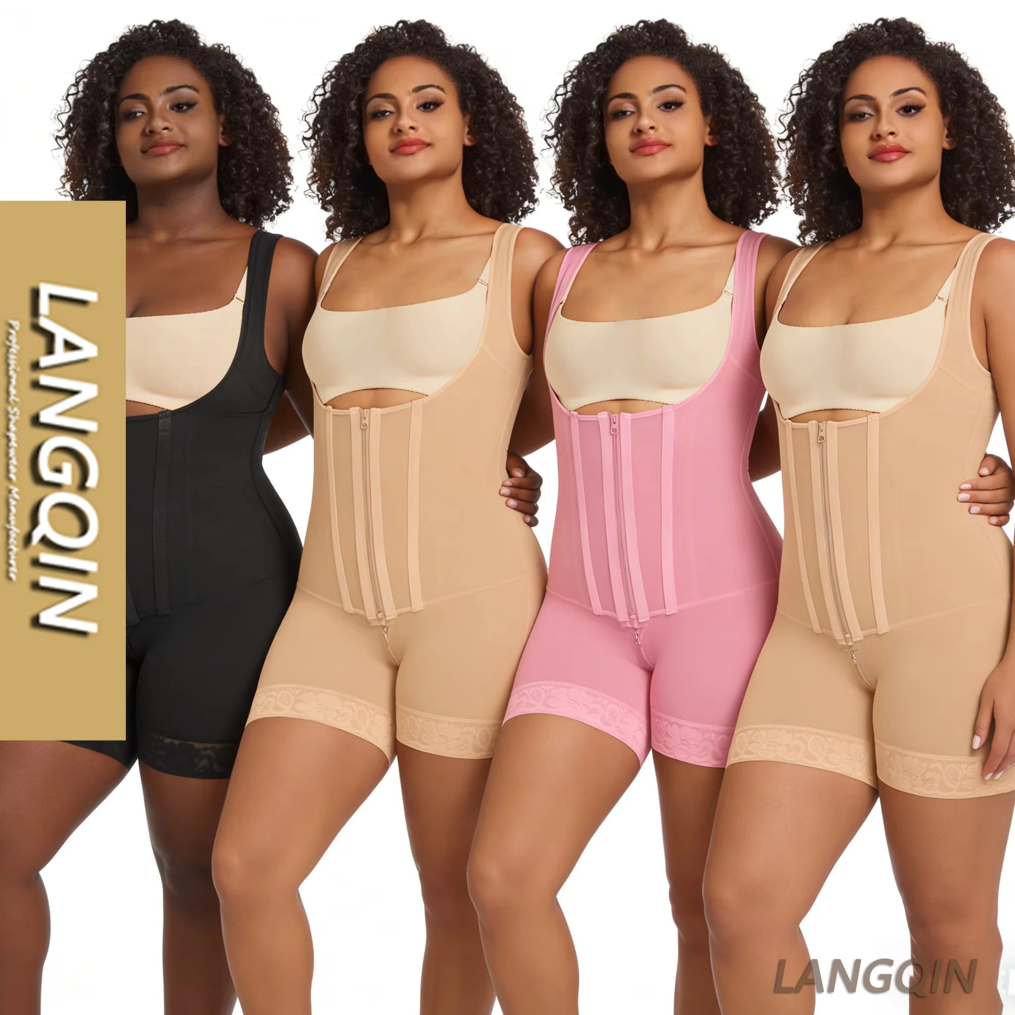 Langqin Women's Body Shapewear Bodysuit BBL Double Compression Full Body Stage 2 Waist Girdles Breathable Butt Lifter Shapewear