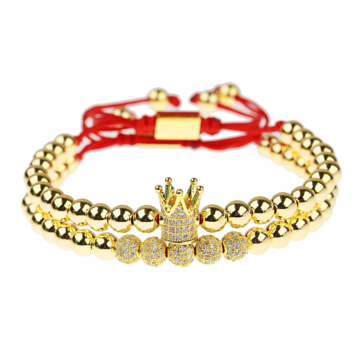 

Men Women Luxury Zircon Ball Crown Copper Beads Braided Macrame Couple Adjustable Bracelets Jewelry Gift, Multi-colors