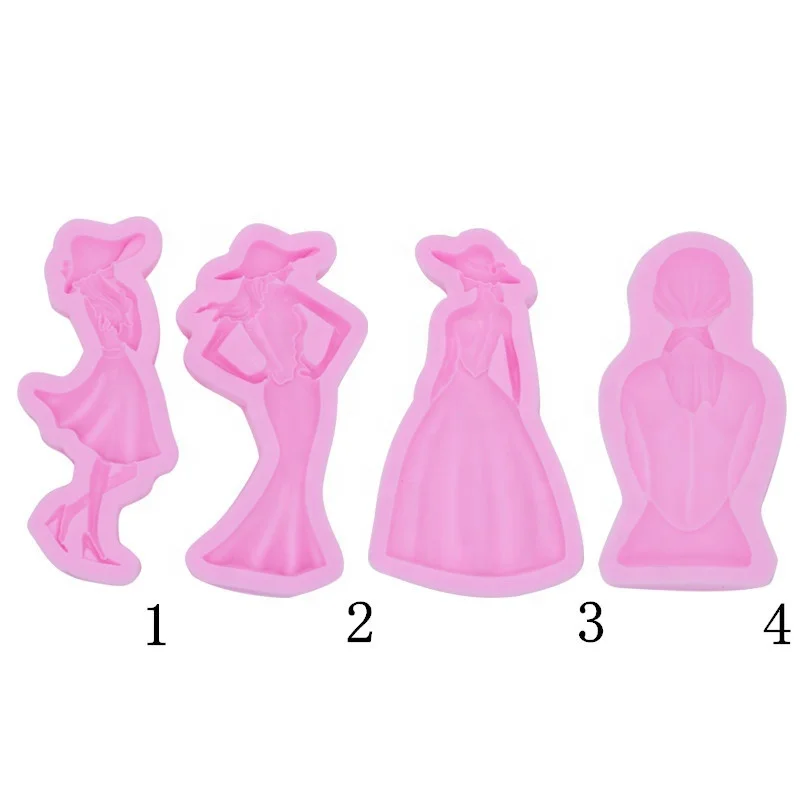 

New 4 girl person head body shape molds fondant cake mold soft clay clay glue hand Easy off Cake Tool Baking Mold, Pink