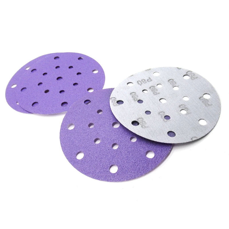 

factory 6 inch 150mm 17holes purple ceramic hook and loop sand paper abrasive sanding discs for polishing carbody and putty