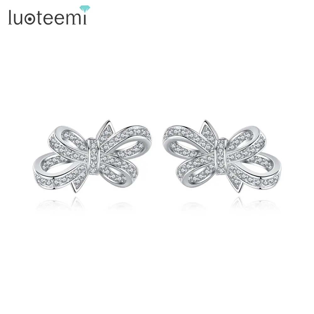 

LUOTEEMI Bowknot Women Cubic Zirconia Gift Stud Earrings A AA Cubic Zirconia Girl Stud Earring