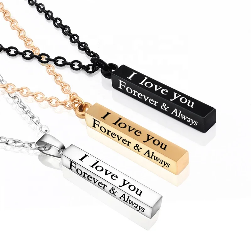 

Vintage Jewelry I Love You Pattern Stainless Steel Letter Statement Wish Pillar Pendant Necklace Couples Jewelry