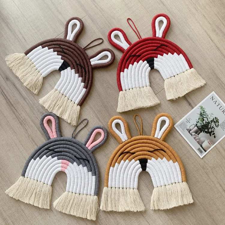 

F-5441INS handmade Nordic kids children beer lion pattern macrame wall hanging baby nursery room decor