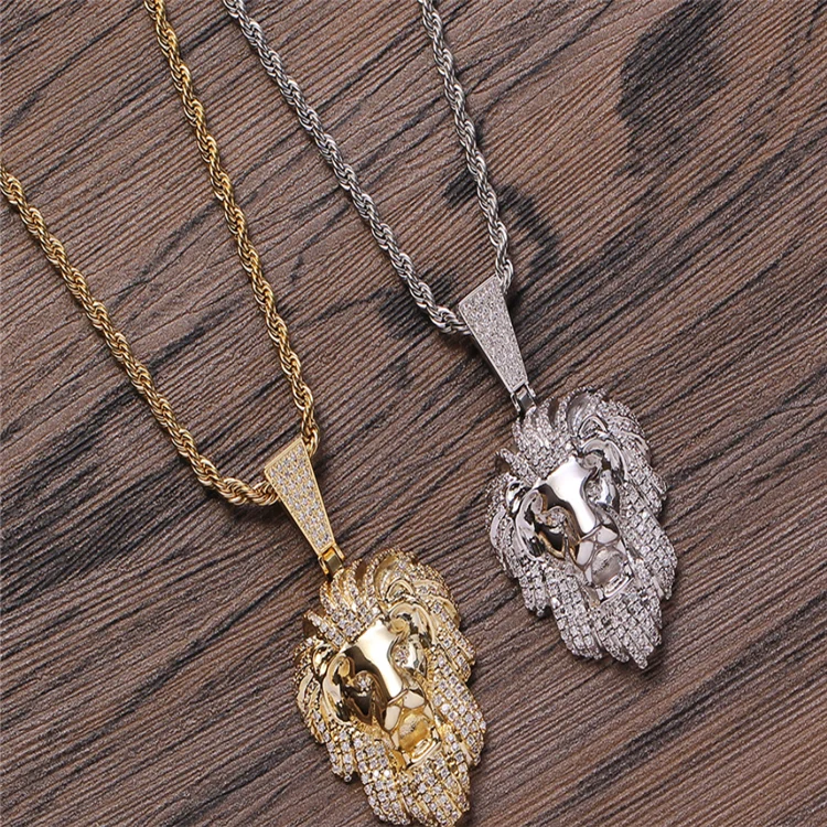

Vintage Animal Pendants Fashion Men's Stainless Steel Necklace hips hops Jewelry Lion Pendant With Rope Chain