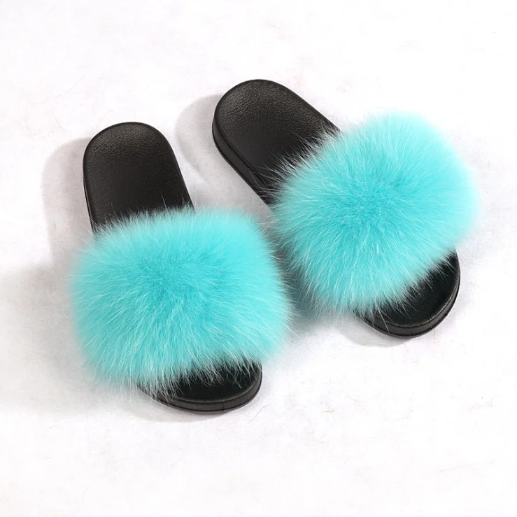 

Women Fur Slippers Wholesale Fashion Fluffy fur slippers women and kids fox fur slippers, Customized color