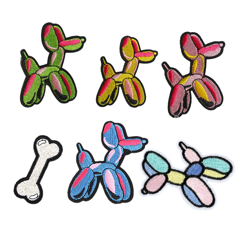 

yiwu wintop cute colored balloon dog bone design iron embroidered patches for kids clothes