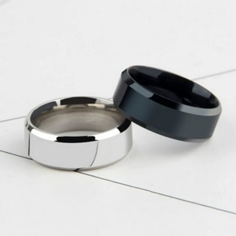 

Shangjie OEM Anillo 8mm smooth titanium steel ring bling ring for male men jewel black stainless steel rings, Sliver/black