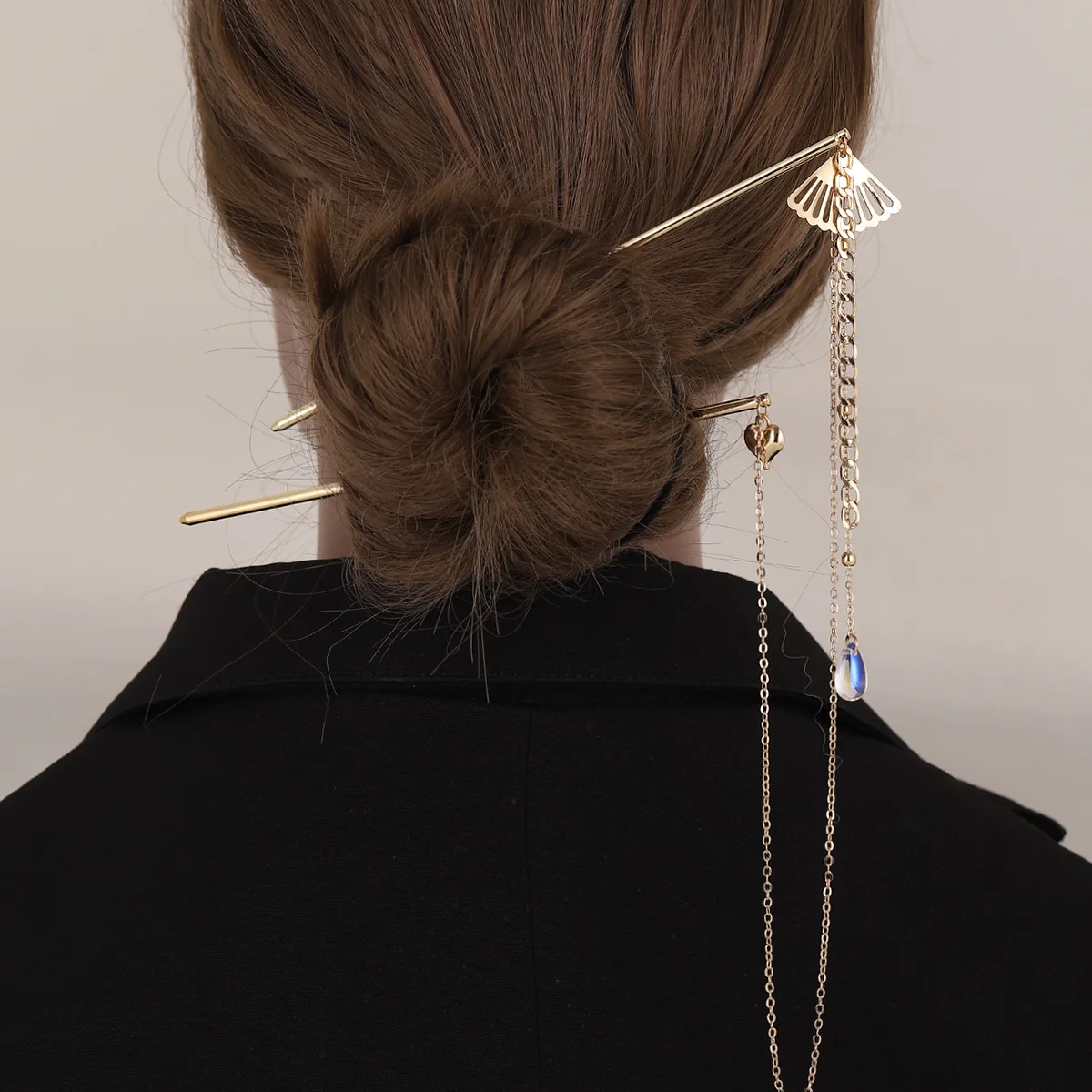 

Rhinestone Metal Shark Clip Fashion Head Ornament Hair Claw Catch Clips Back Head Pearl Tassel Fan-shaped Hairpin