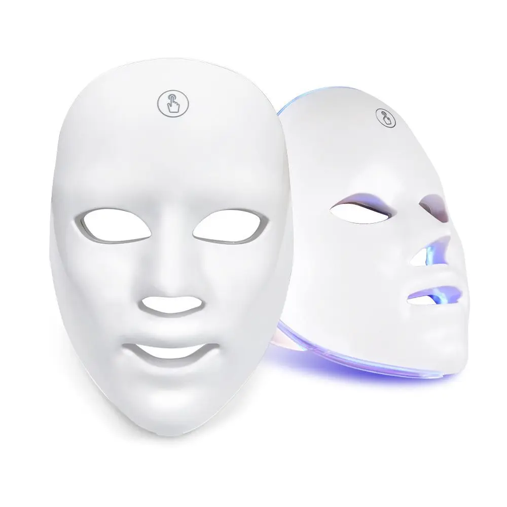 

Led Light Facial Mask 7 color light therapy photon led mask Rechargeable Led Mask, White/pink/blue