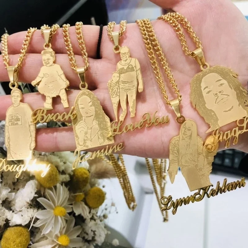 

Custom Photo Necklaces For Women Men Personalised Jewelry Stainless Steel Custom Any Character With Name Necklace Pendants, Gold,silver