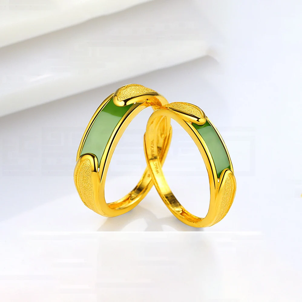 

Love Sand Gold Chrysoprase Couple Ring Copper Plated 24K Gold Open Men And Women Pair Ring Gold Cross-Border Ring