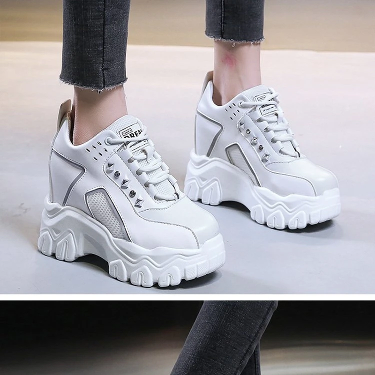 

zapatos mujer Platform Sneakers Casual Shoes 10cm Hidden Heel Shoes Soft Women Chunky Sneakers zapatosfemenin