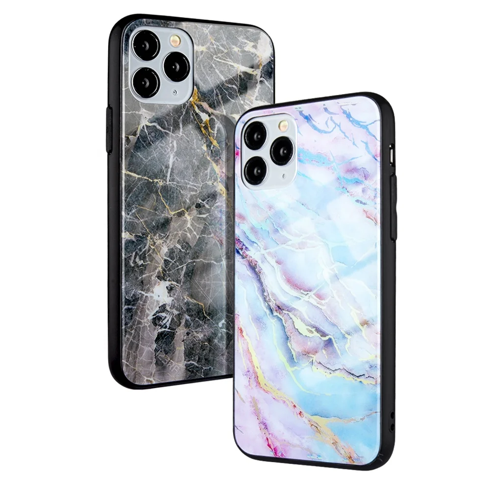 

Wholesale glass cell phone case for iphone 11/pro/max PC+TPU marble glass phone case