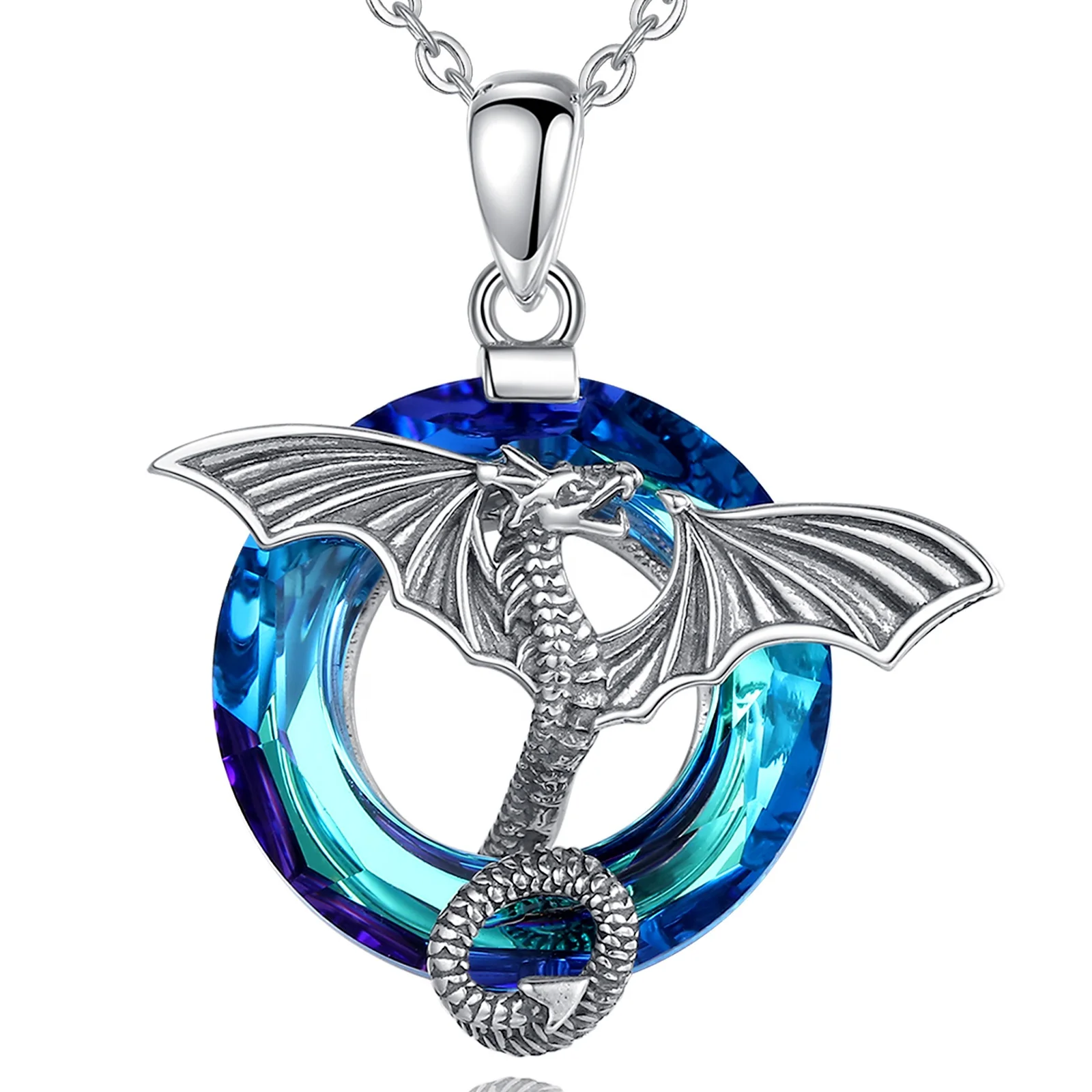 

Merryshine Jewelry 925 Sterling Silver Dragon Design Austrian Crystal Jewellery Necklace for Men