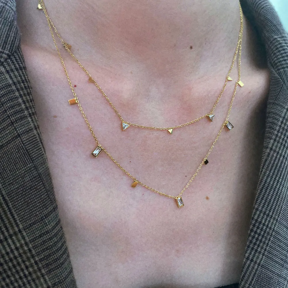 

Fashion Women CZ Zircon 18K Gold Plated Stainless Steel Tiny Pendant Water Drop Dainty Jewelry Necklace