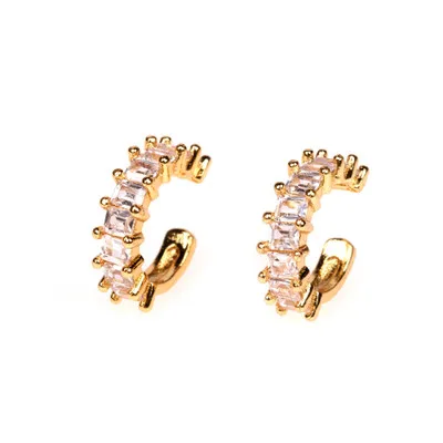 

Simple Gold Plated Square CZ C Shaped Clip on Earcuff Earrings Fashion Micro Pave Crystal Circle Ear Clip Earrings For Women