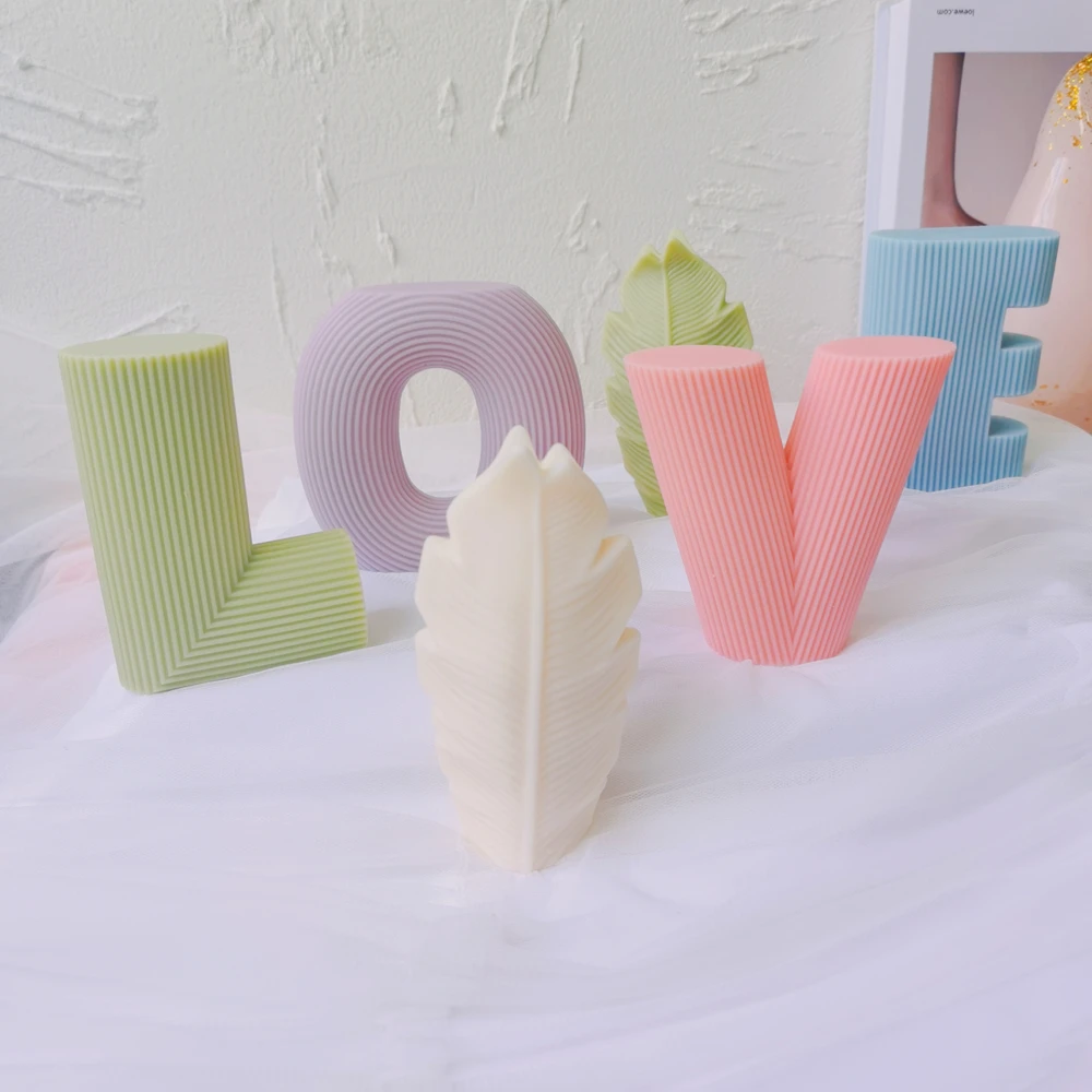 

Ribbed Letter Love Candle Molds Aesthetic Curved Home Deco Resin Mould Alphabet Pastel Decorative Candle Silicone Mold, Stocked / cusomized
