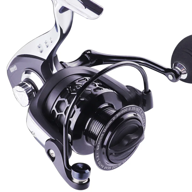 LINNHUE New Spinning Reel GK1000-7000 Metal Spool Body Rocker 8KG Max Drag 5.2:1 Reel Fishing Saltwater Fishing Reel, Black