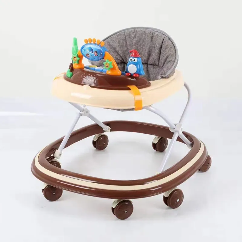 

A Factory hot Sales cheap Safe Swivel rubber Wheels comfort rotating Baby Walker With Removable Musical Box, Blue, red, brown