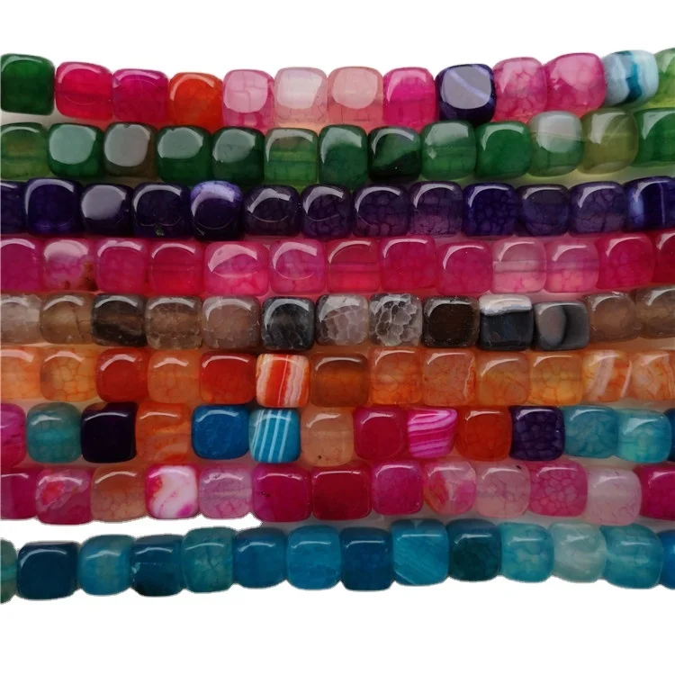 

8mm Colorful Natural Matte Agate Stone Beads Square Gemstone Beads, Multicolor