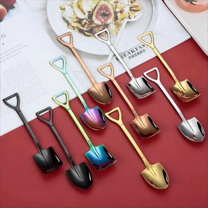 

Restaurant Gold Stainless Steel Small Shovel Shaped Scoop Design Mini Rainbow Cake Tea Coffee Ice Dessert Spoon