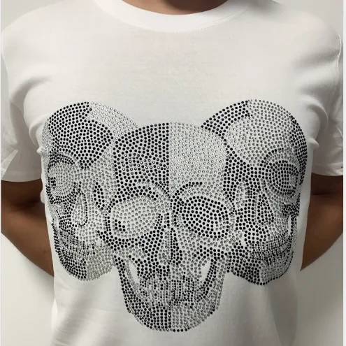 

Newest Skull heat transfer rhinestone motif for hoodies, Customized