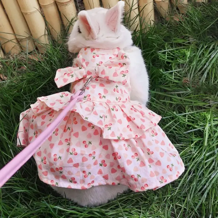 

Small Animal Harness Vest Leash Set Soft Floral skirt Clothes Chest StrapClothes for rabbits grandes, Customized color