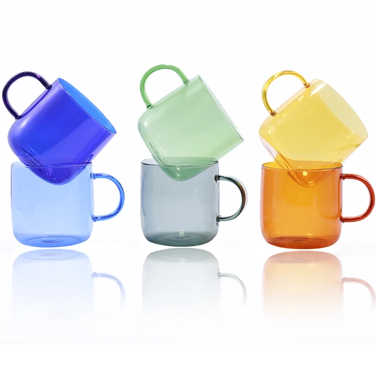 

Hot Product Sale custom coloured glass coffee cup with handle, Pink,amber,jade green,mint green,ect.