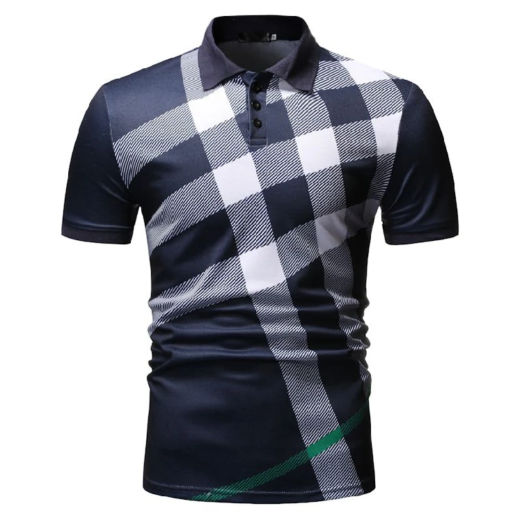 

2021 new custom plaid printing stitching men's casual fashion polo shirt 100 cotton
