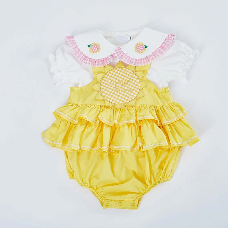 

Summer kids clothing set short sleeve T shirt+suspender romper embroidered baby girls clothing sets