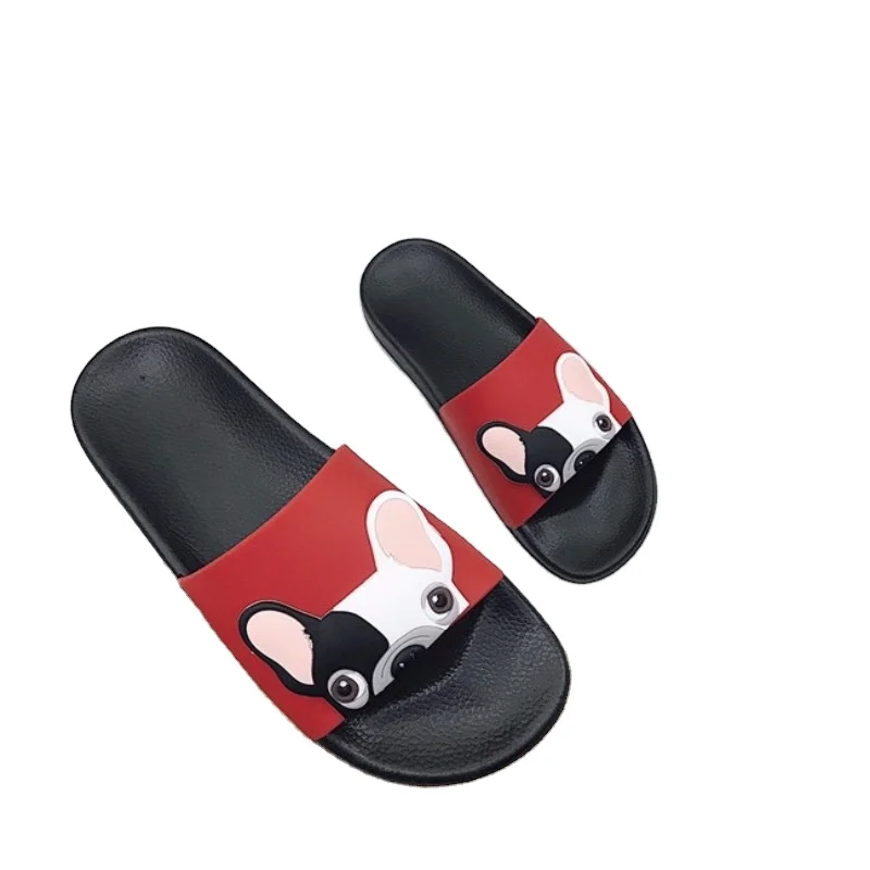 

Summer new Korean slippers students cute dog fighting one word slippers thick sole casual outside slippers OEM customization