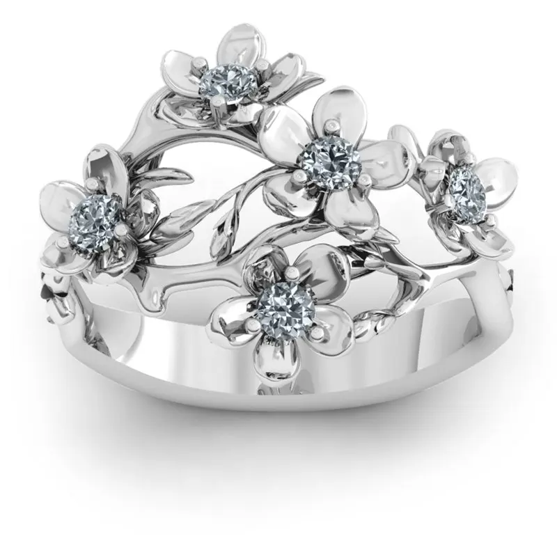 

CAOSHI Jewelry Novel Anillos Women Girls Dainty Plum Blossom Branches Rings Beautiful Design Flower Branche Silver Zircon Rings