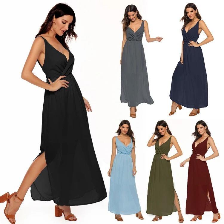 

Pluz Size Chiffon Dress Sexy Halter Backless 2020 Women Maxi Dress Summer