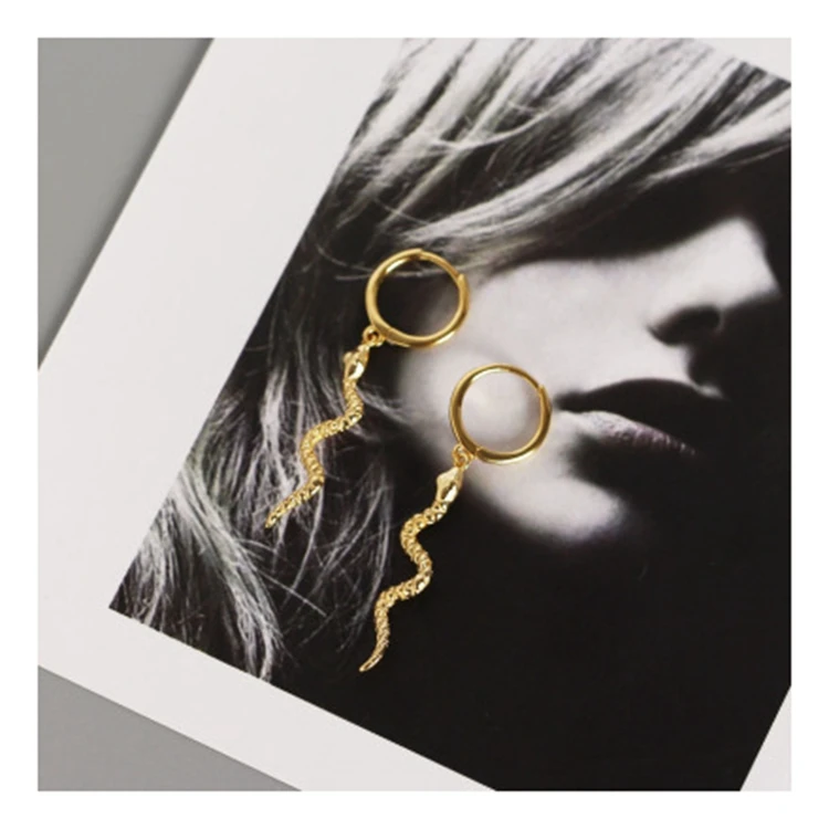 

925 Sterling silver snake shaped delicate14k hoop gold charm hoop silver earrings men